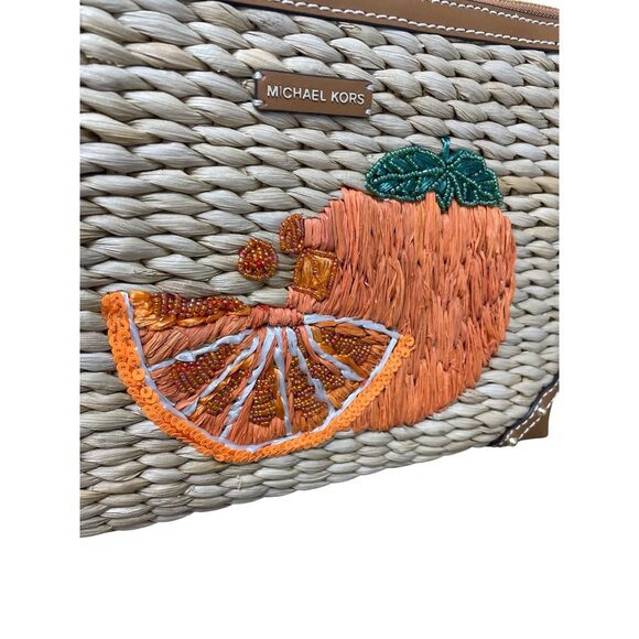 Michael Kors Womens Straw Leather Embroidered Citrus Limited Wristlet SKU 9223 - Picture 3 of 16
